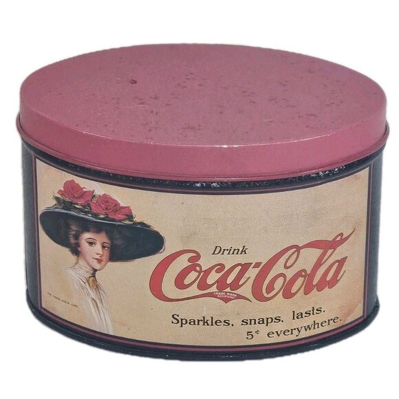 Coca-Cola Tin Vintage Victorian Theme Canister oval shape - Picture 1 of 6